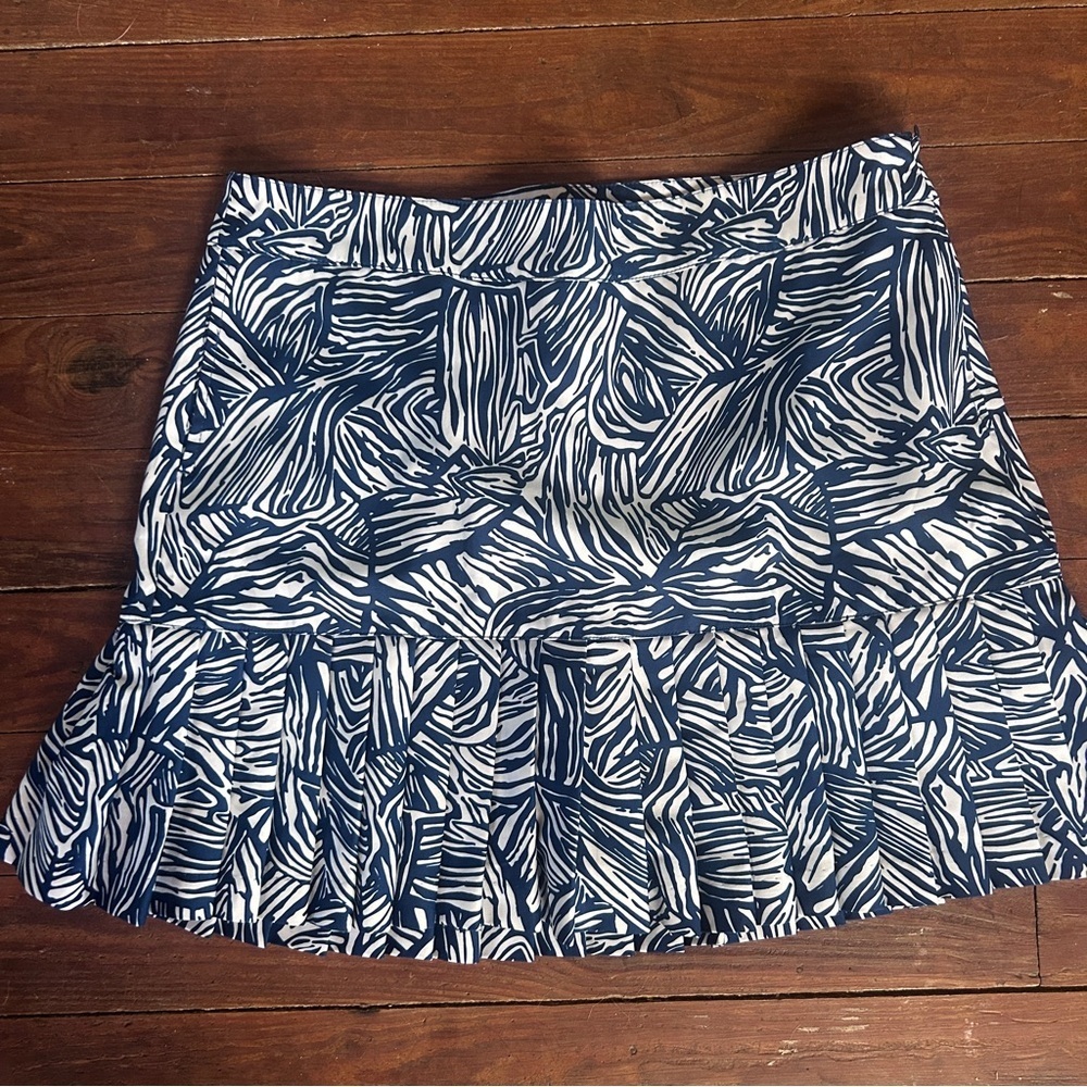 Lady Hagen Blue and White Ruffled Skater Skirt